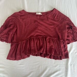 Women's Burgundy Ruffle Top
